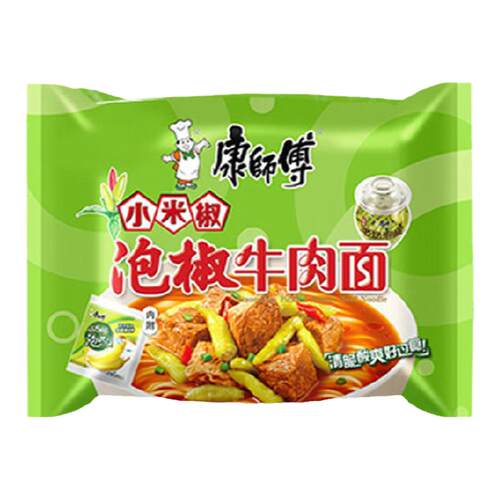 康师傅方便面小米椒泡椒牛肉面107g24袋装泡面整箱泡椒非红油清汤