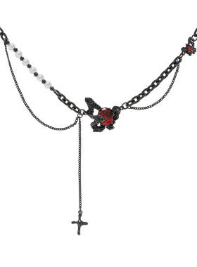 节日礼物原创镂空蝴蝶红色锆石项链女复古精致气质高级感小众配饰