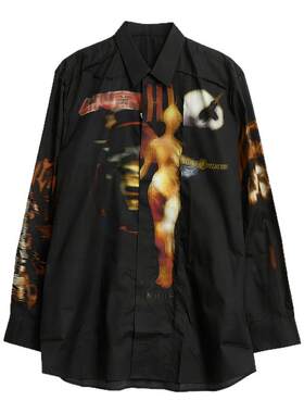 纪梵希GIVENCHY 男士棉质长袖衬衫艺术人像印花上衣银泰 301596