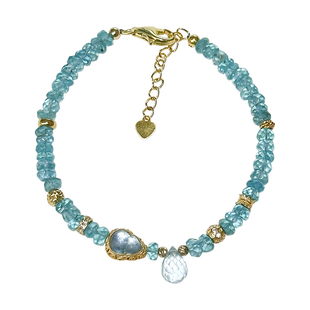 方糖家 原创设计天然蓝磷灰海蓝宝托帕石宝石手串轻奢小众手链女