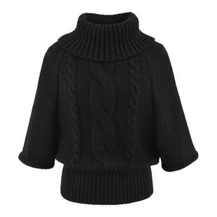 FDR官方店 绞花蝙蝠袖斗篷针织上衣女26年春季设计感高领半袖毛衣