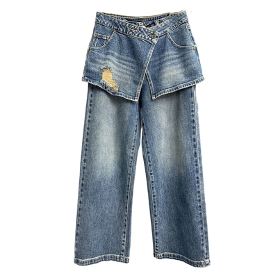 品质货！两件套屁帘牛仔直筒裤