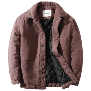 草民麻衣防风保暖棉服男士复古厚外套苎麻宽松御寒锁温冬季棉衣袄