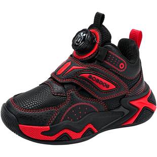 巴布豆男童鞋冬季新款二棉皮面篮球鞋百搭保暖鞋子加绒儿童运动鞋