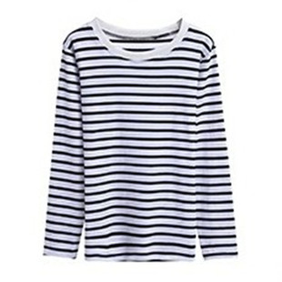 春季韩版新款纯棉春夏天里面穿的衣服女长袖条纹T恤百搭打底小衫