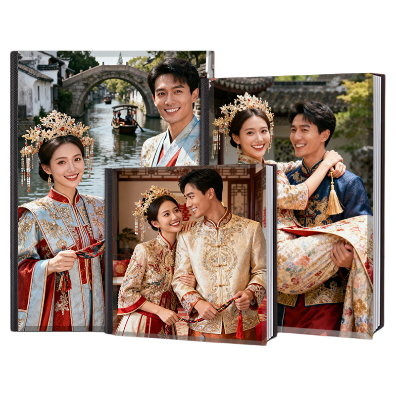 高端水晶照片定制凤冠霞帔婚礼写真纪念册婚纱照打印成书精装画册