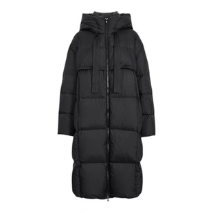 艾诺丝尚忆2025冬季时尚百搭显瘦黑色长款连帽羽绒服女外套004131