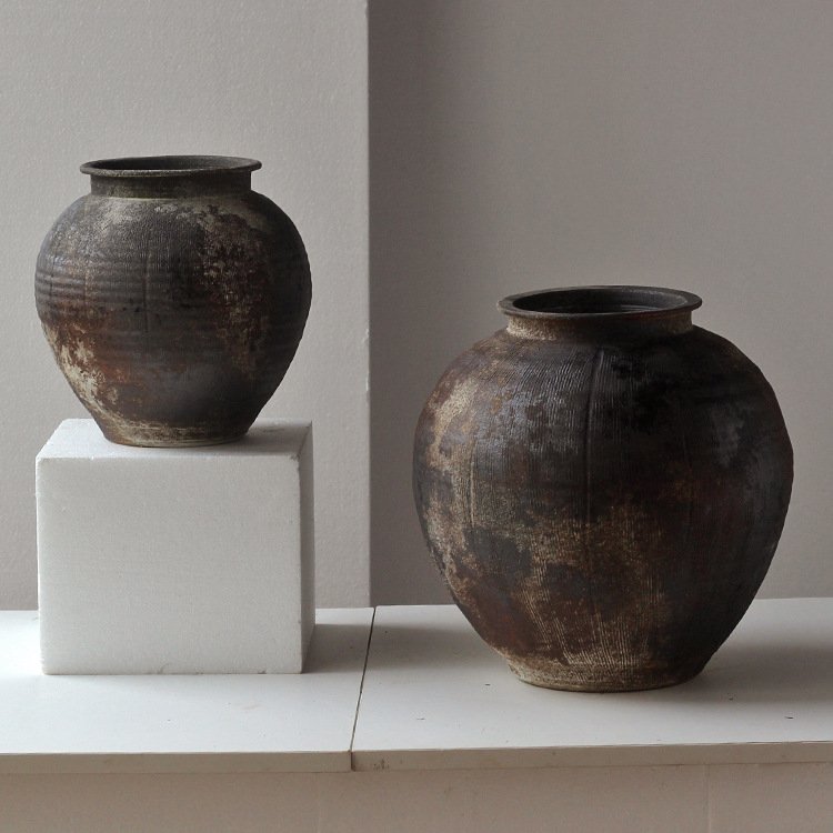 复古陶瓷花瓶侘寂风新摆件中式圆古朴手工陶罐粗胖民宿禅意酒店罐