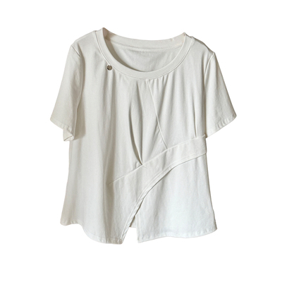 大码女装圆领正肩设计感短袖T恤