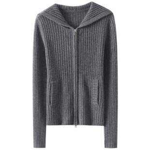 时装周焦点~加厚100%纯山羊绒拉链开衫女连帽羊绒毛衣针织衫秋冬