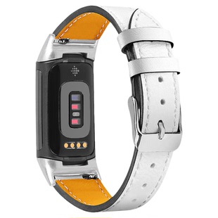 适用fitbit charge5/6运动手环头层真皮 charge3/4牛皮金属扣表带