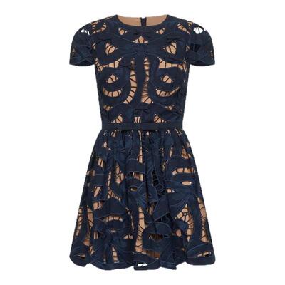 激光镂空刺绣蝴蝶结短款连衣裙