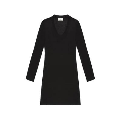 Bally巴利女v领长袖连衣裙莱赛尔