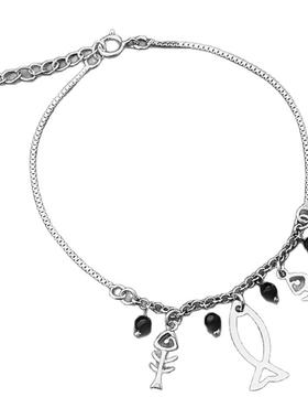 小鱼多多韩手链925纯银女黑玛瑙