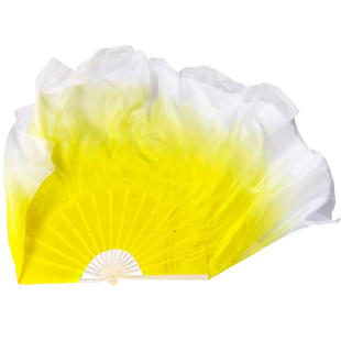 北舞胶州秧歌真丝双面舞蹈扇黄色渐变在希望的田野上胶州扇子丝巾