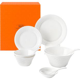 玛戈隆特事事如意纯白浮雕骨瓷餐具套装家用2-6人份新婚乔迁送礼