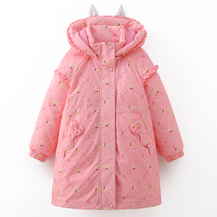 象老大儿童羽绒服女中小童中长款甜美公主女孩冬季外套可拆卸加厚