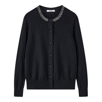 【绵羊毛】Laurel劳芮新款镶钻圆领长袖针织开衫LWD356M048DX