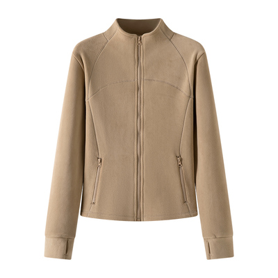 摇粒绒立领外套女外穿2025秋冬新款加绒加厚修身显瘦内搭保暖上衣