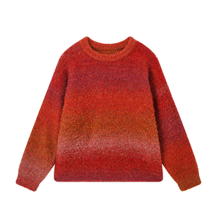 布丁哈鲁童装冬装女童洋气上衣2026秋冬新款儿童韩系慵懒渐变毛衣