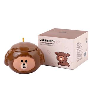 LINE FRIENDS马克杯带盖陶瓷杯子女生高颜值早餐杯办公室家用水杯