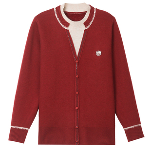 妈妈冬装假两件加绒加厚毛衣过年新衣服中老年女一体绒保暖打底衫