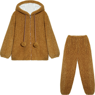 Bananagirl睡衣女套新款冬季复合加厚保暖简约大码家居服可外穿套