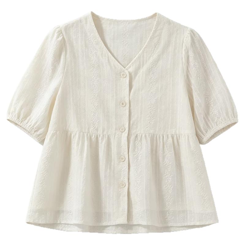 小清新韩系提花短袖衬衫女夏季新衬衫