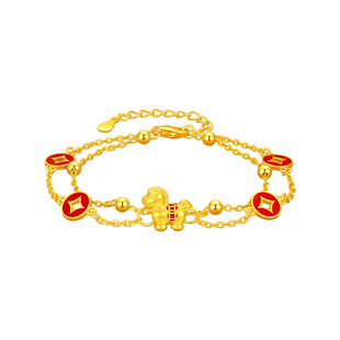 中国黄金央创马年本命年黄金手链女足金金手链手串新年礼物送女友