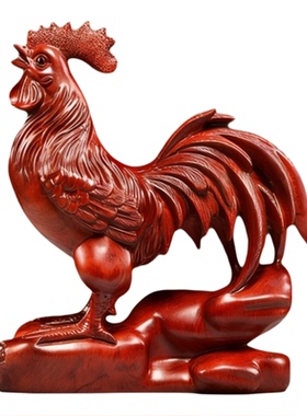 中式花梨木大雄鸡招财摆件