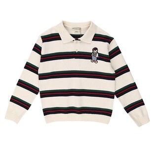 IVY HOUSE常春藤儿童装男童秋季款 校园撞色条纹翻领套头毛衣百搭
