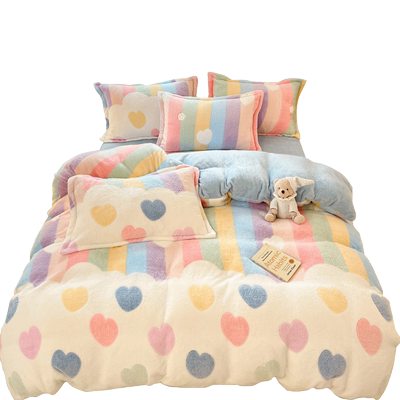 秋冬季牛奶绒四件套双面加绒学生