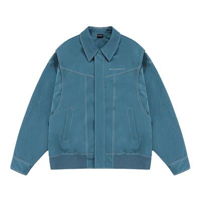 BJHGPU皮褶皱纹理秋季宽松夹克