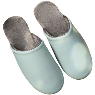 日式静音秋冬季棉拖鞋女五星级酒店手工家居室内防滑防水皮拖鞋男