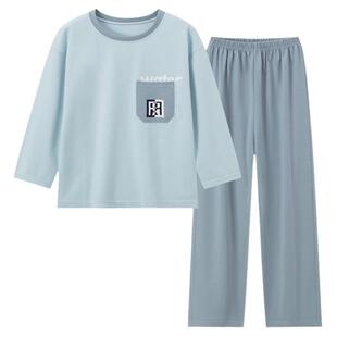 睡衣男童春秋长绒棉长袖长裤四季款青少年加大码可外穿家居服套装