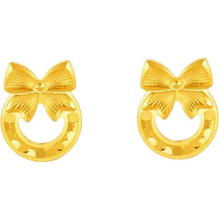 周六福黄金计价5G足金耳钉浪漫圆结蜜恋耳饰田园系列新年礼物