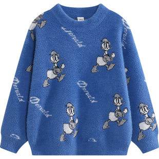 迪士尼童装官方正品女童水貂绒圆领毛衣儿童秋冬柔软保暖毛衫米妮