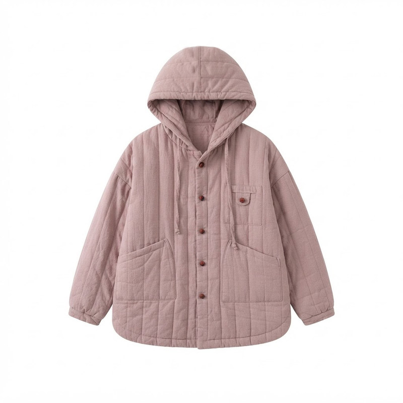 棉麻连帽夹棉外套新中式国风棉服
