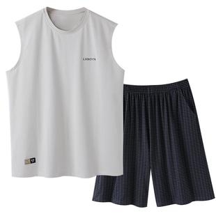 睡衣男士夏季莫代尔无袖背心短裤薄款夏天男款冰丝凉感夏款家居服