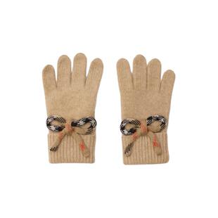 【情人节礼物】BURBERRY 儿童 格纹蝴蝶结羊毛混纺手套 81173751