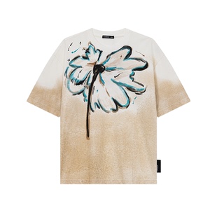 凯施迪圆领印花短袖t恤男士夏季休闲时尚花卉半袖宽松晕染上衣男