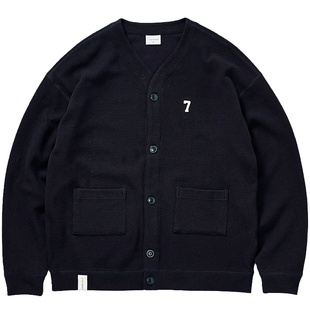 714street华夫格开衫男纯色V领毛衣男春秋季潮牌针织衫情侣装外套