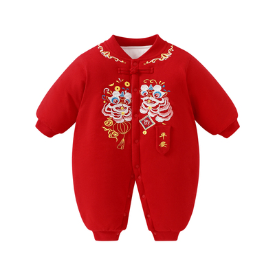 宝宝连体衣夹棉大红周岁喜庆哈衣