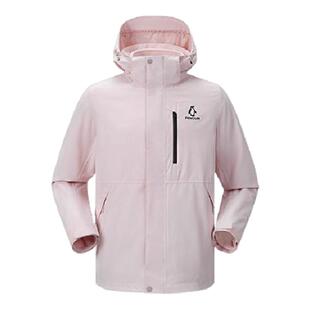 企鹅户外三合一冲锋衣女款粉色外套新款2026春夏登山服防风防水