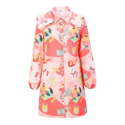 tanni复古印花长袖连衣裙