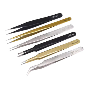 黑色防静电镊子加硬高弹性指钳不锈钢尖头/弯头ESD11/12/13/14/15