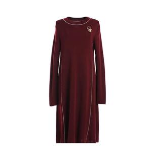 乔万尼羊毛针织连衣裙秋装女装修身高腰气质长袖打底裙子-无胸针