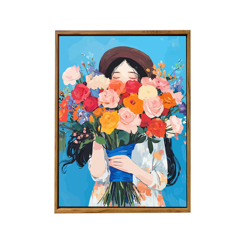 治愈系捧花少女DIY数字油画