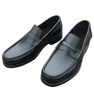 青年黑色牛皮鞋一脚蹬圆头套脚正装休闲男鞋真皮底手工定制乐福鞋