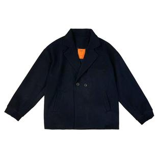 PANMAX潮牌大码男装翻领毛呢外套韩版休闲短款大衣冬